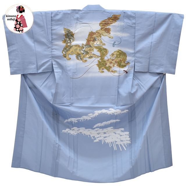 1 jpy long kimono-like garment .. men's blue lion writing sama length 146cm including in a package possible [kimonomtfuji] 5nfuji43720