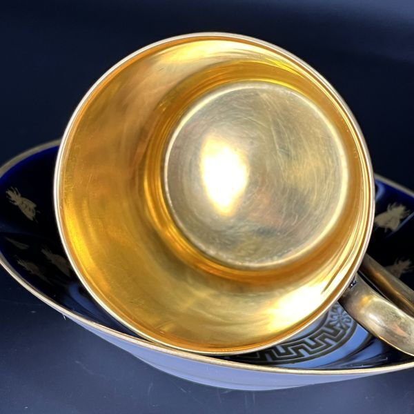  супер редкий 19 век SEVRESse-vuru соболь золотая краска . глава маленький . оборудование орнамент пчела документ темно синий кобальт голубой cup & блюдце подлинный товар гарантия 