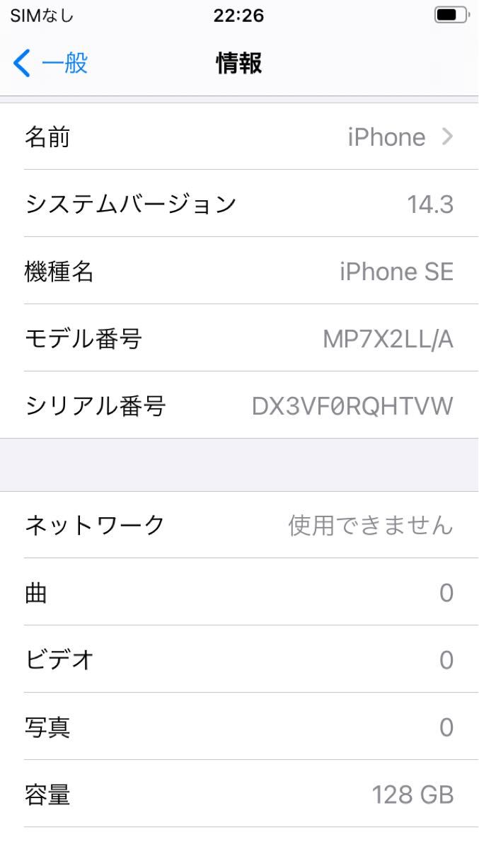 海外仕様 iPhone SE (第1世代) 128GB 消去済 カメラ無音