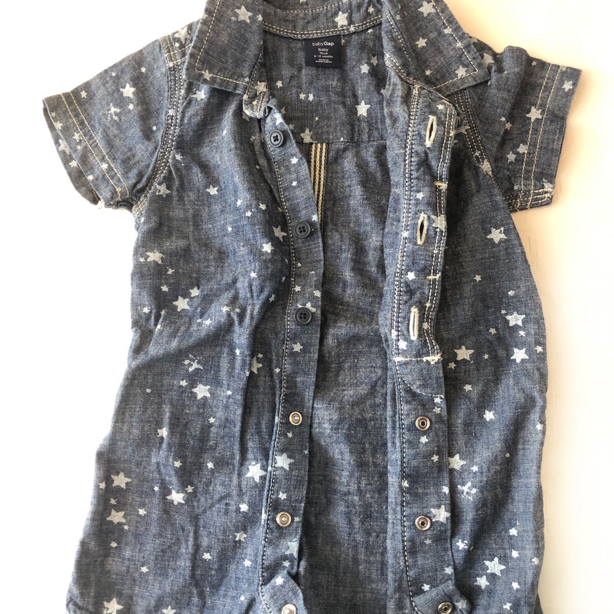 baby Gap 70cm 半袖 ロンパース デニム 星柄 襟付き 綿100%  ベビー服 ショートオール