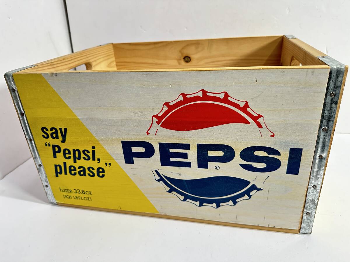 ★コレクター必見！！ PEPSI-COLA ペプシコーラ ビンテージ ウッドボックス 木箱 大 ドリンクケース レトロ ディスプレイ お洒落 雑貨 G323の画像2