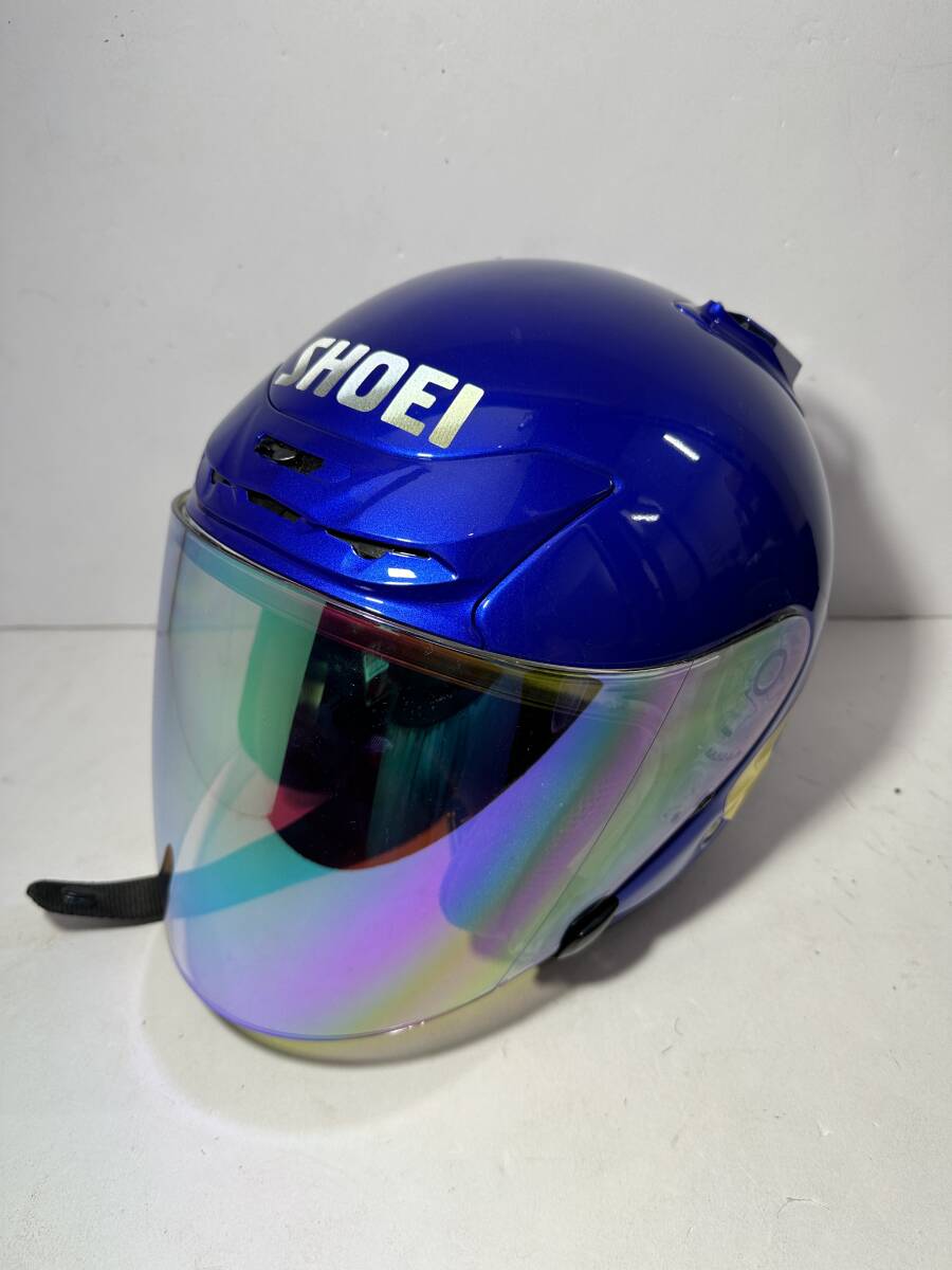 ★希少！！ SHOEI ショウエイ J-FORCEⅡ フルフェイス バイク ヘルメット ブルー 備品 箱付き バイク用品 Mサイズ 青 訳有 G450の画像4