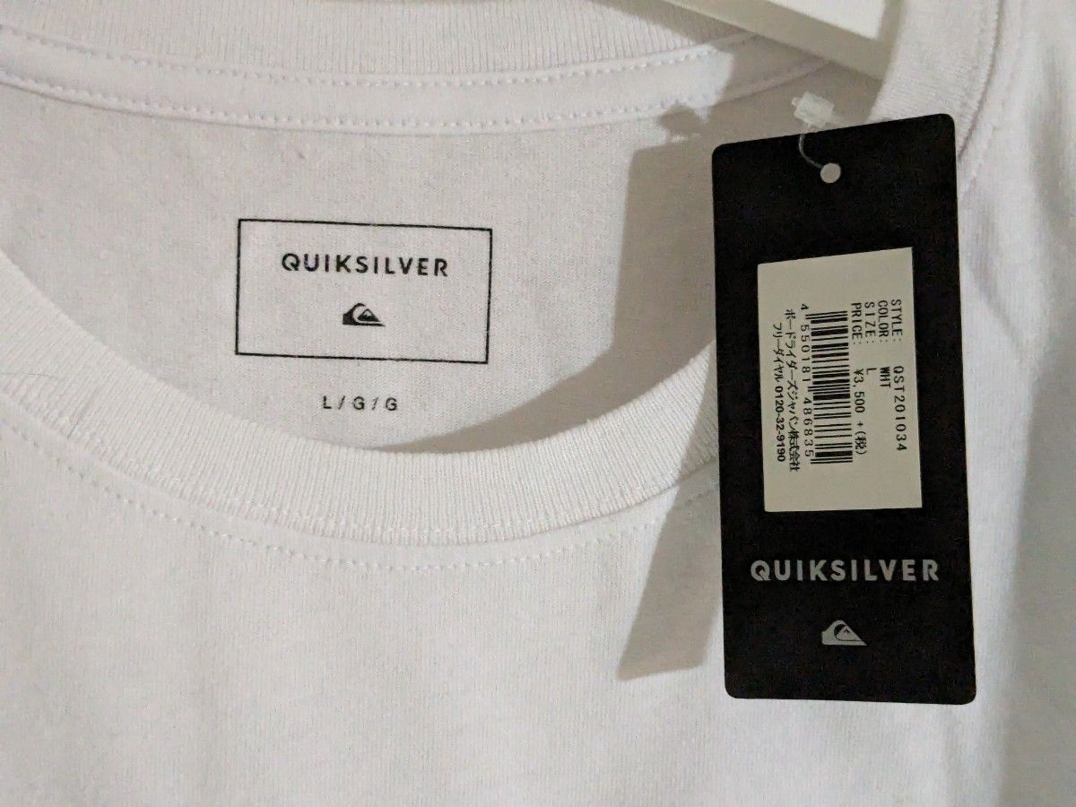 メンズLサイズ クイックシルバー 白色プリント半袖Tシャツ QUIKSILVER カジュアル シンプルデザイン