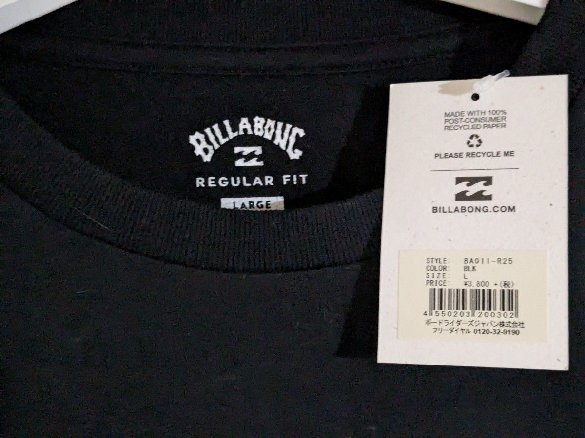 メンズLサイズ ビラボン 黒色バックプリント半袖Tシャツ BILLABONG カジュアル シンプルデザイン