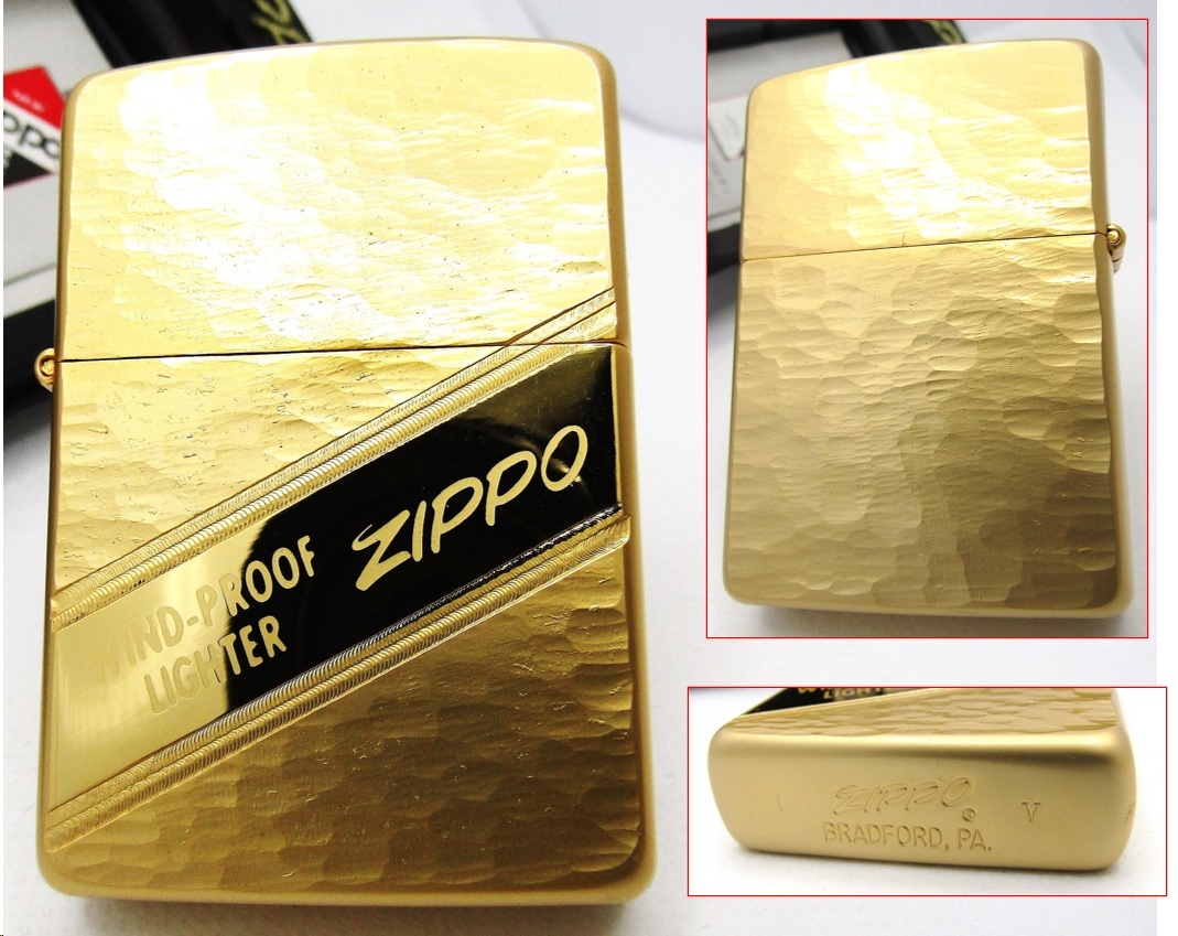 金色 ゴールド 両面ハンマー イタリックボトム zippo ジッポ 1989年 未使用_画像1