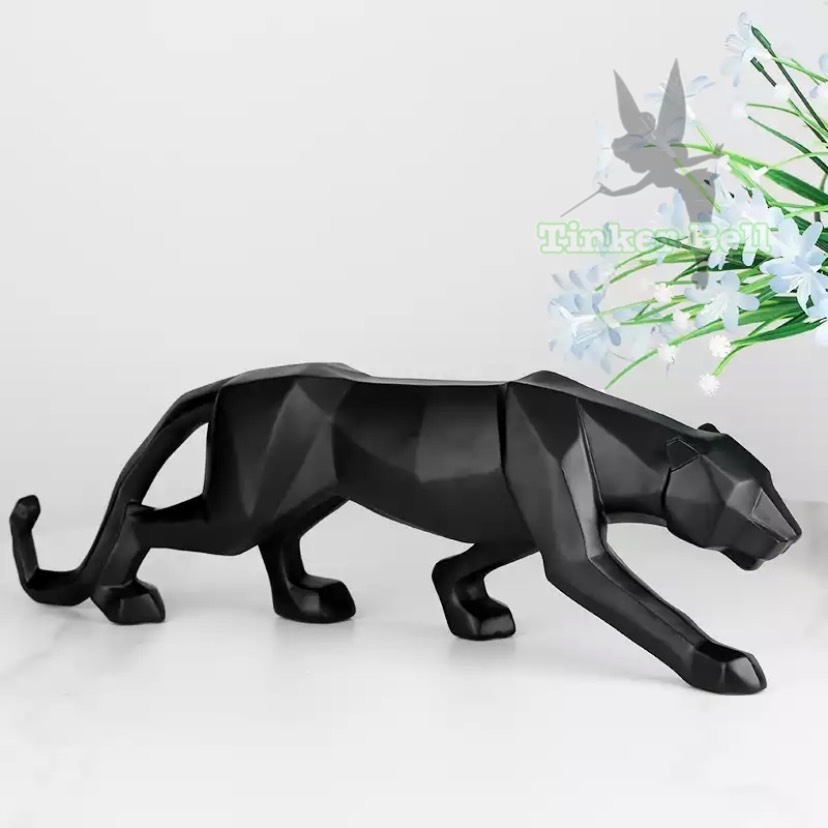 即決新品#北欧 モダン アート オブジェ ブラック パンサー 黒 ヒョウ 豹 25×8×5 現代彫刻 幾何学 樹脂 置物_画像3