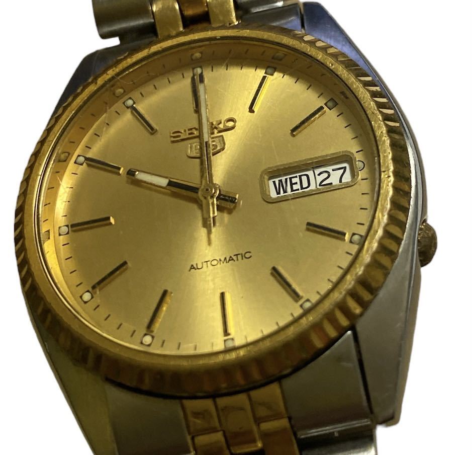 SEIKO セイコー セイコー5 ゴールド文字盤 AT/自動巻 7626-3110 メンズ腕時計 コンビカラー_画像4