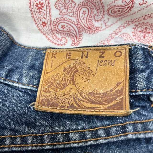 レトロ古着 80s～90s KENZO ワイドテーパードデニムパンツ w70 オールド ヴィンテージ ケンゾー レトロ 北斎タグ 日本製 アーカイブ ●403_画像3