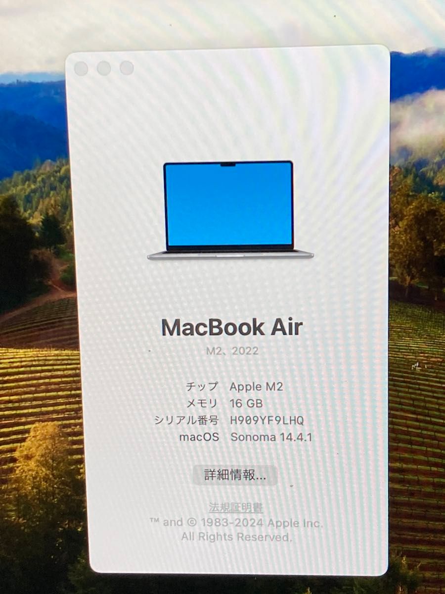 美品 MacBook Air 2022 M2 A2681 MLXX3J/A CTO 16GB/512GB スペースグレー