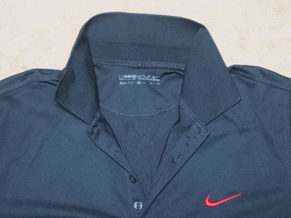 ●NIKE GOLF DRI FIT ナイキ・赤ロゴ刺繍・黒ポロシャツ XLサイズ【送料185円】_画像4