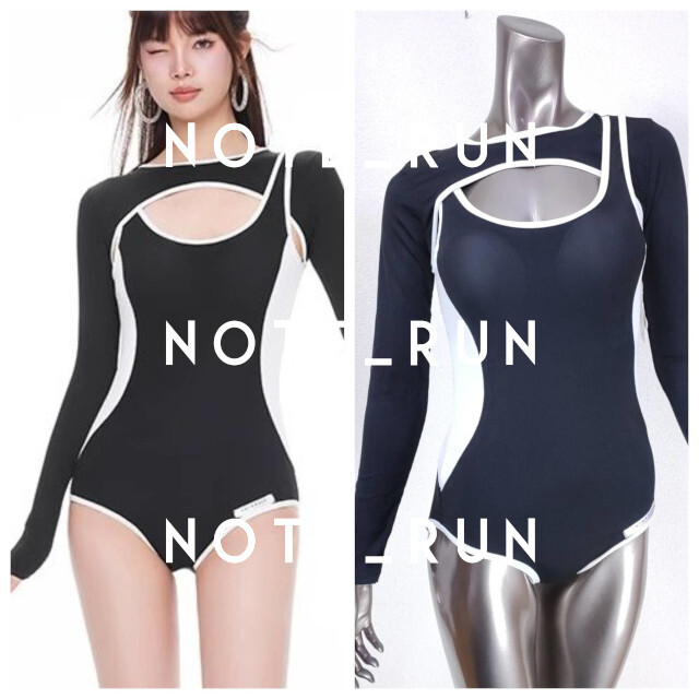 [babw] One-piece swimsuit school swimsuit black * white 