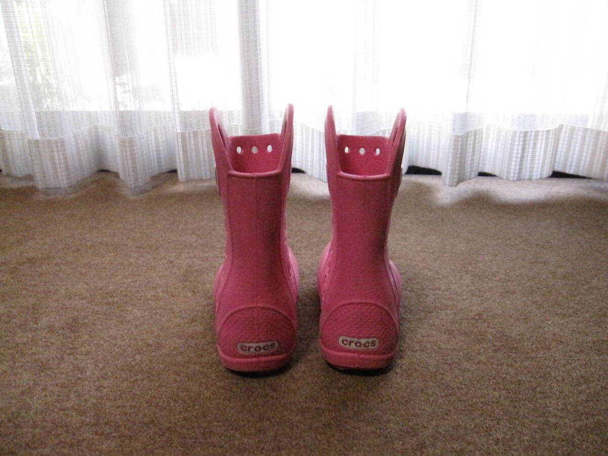 キッズ18.5cm crocs クロックス 長靴 ピンク サイズC12/18.5cm USEDキレイ 雨具 レインブーツ_画像5