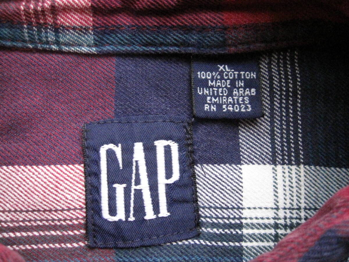 OLD GAP Old Gap long sleeve check shirt lady's XL cotton 100 USED 90 period Vintage 