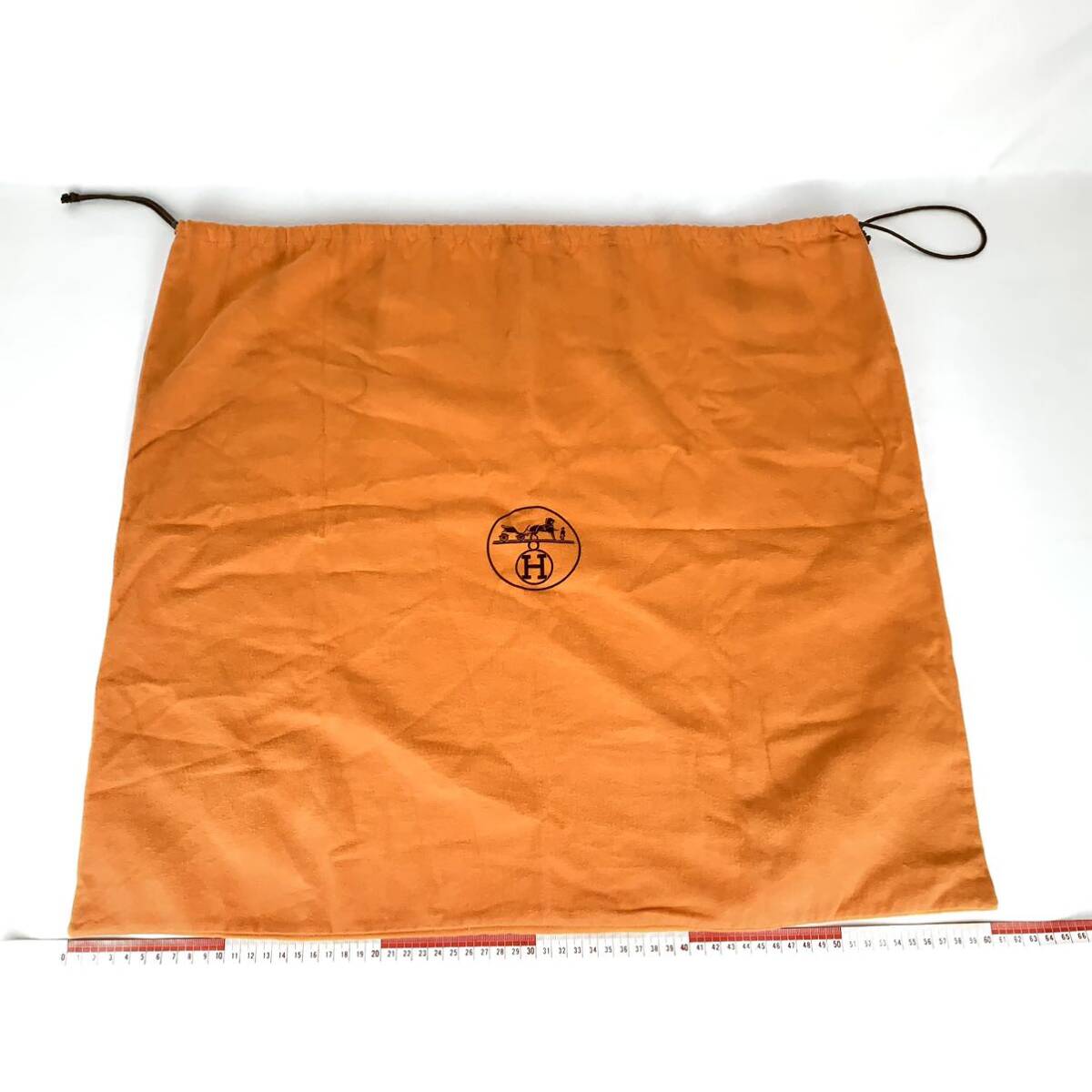 HERMES エルメス 保存袋 60×55 大型 特大旧型 巾着袋 付属品 バッグ用 袋 オレンジ_画像2