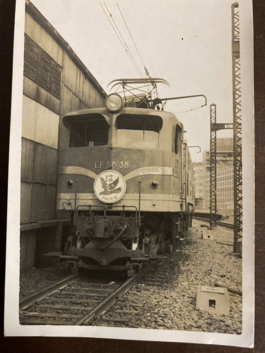 昭和鉄道写真：東海道本線東京駅.客車特急「はと」(運行最終日)牽引するEF58 38[東京]。昭和35年5月31日撮影。8×11.7㎝。_画像1