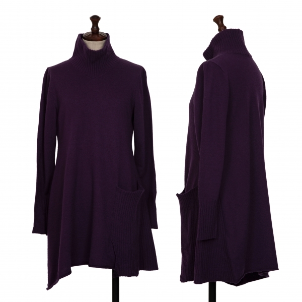  Jurgen Lehl JURGEN LEHL wool rib pocket design high‐necked knitted tunic purple M