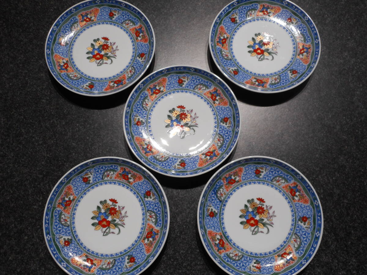 和食器 平皿 丸皿 5枚セット 昭和レトロ 椿 花柄 金彩 南山 長期保管品①の画像1