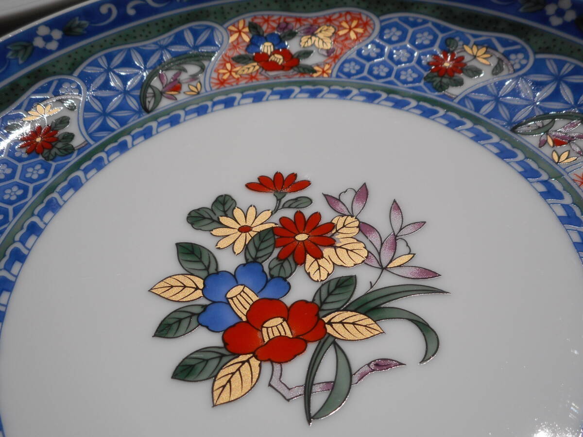 和食器 平皿 丸皿 5枚セット 昭和レトロ 椿 花柄 金彩 南山 長期保管品④の画像4