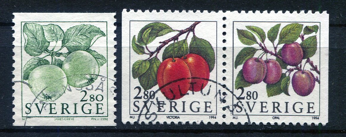 BX-2◇スウェーデン　1994年　果物／リンゴ・プラム　3種完　済_画像1