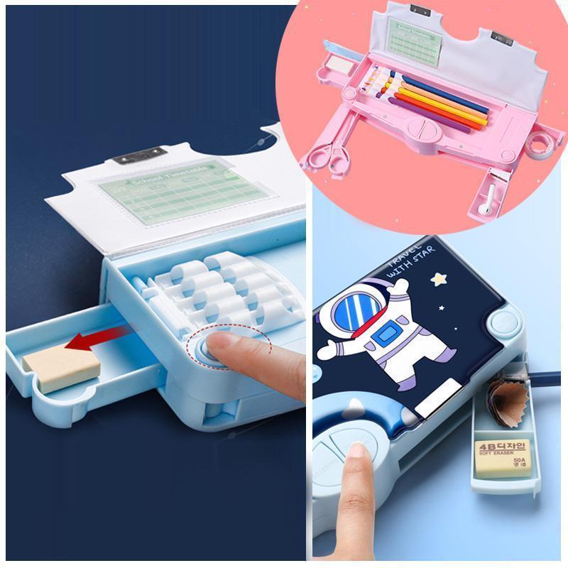  multifunction writing brush box pen case cosmos high capacity elementary school student man go in . new . period blue stationery 