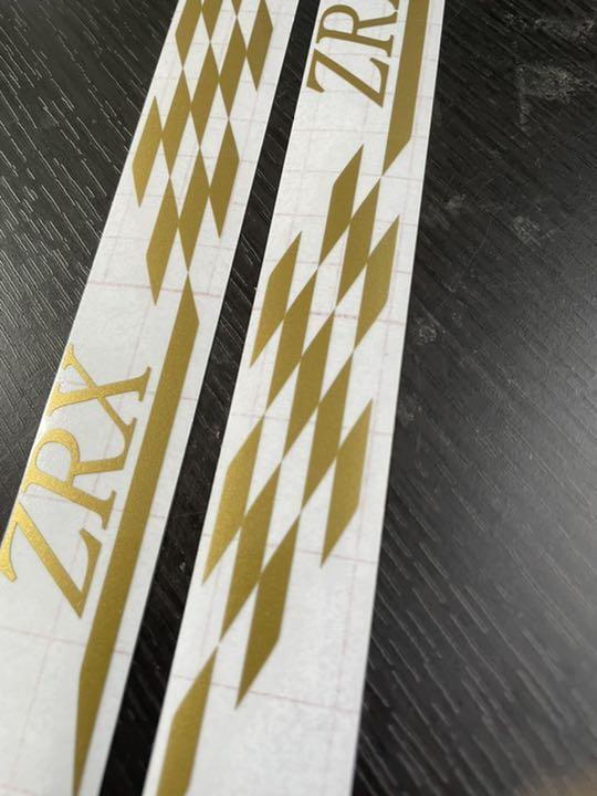  Kawasaki ZRX checker flag cutting sticker left right set gold color 
