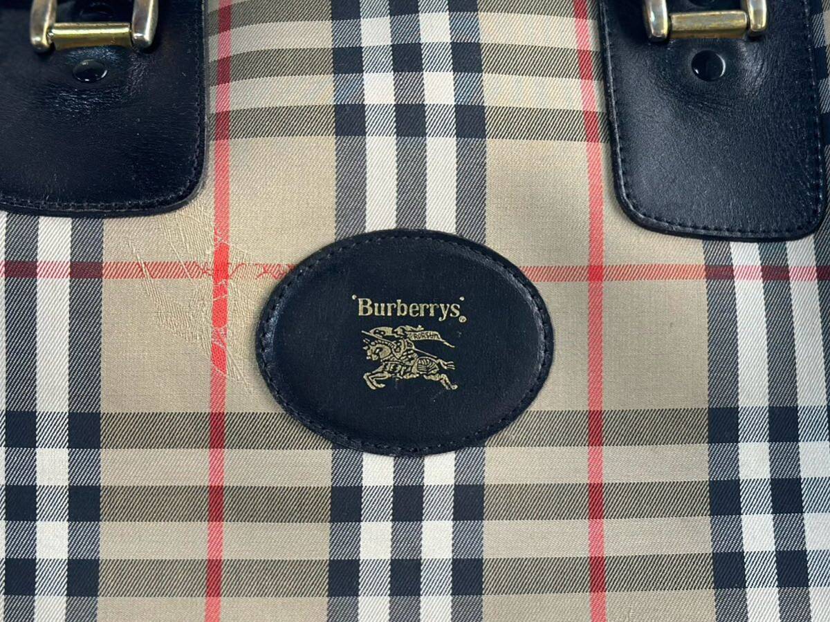 希少 Burberry バーバリー ノバチェック キャンバス レザー 大容量 ボストン バッグ ハンドバッグ シャドーホース プレート ロゴ 鍵付き_画像2