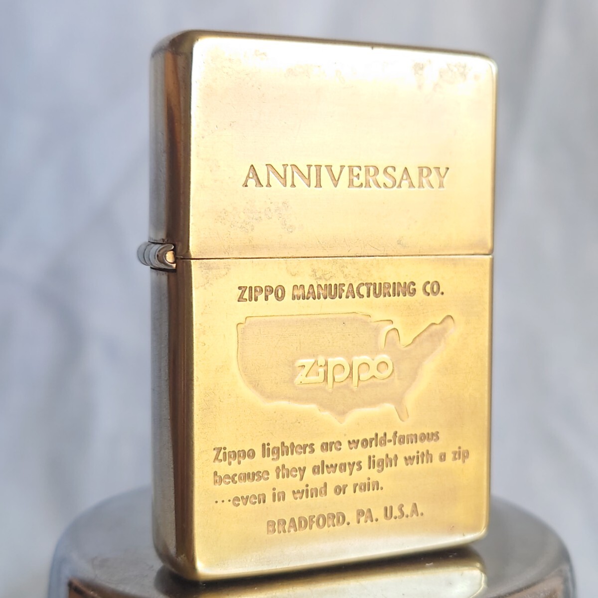 1111円～ ZIPPO 美品 ソリッドブラス SOLID BRASS 真鍮 ビンテージ レプリカ アニバーサリー 1994年製 ジッポー GOLD Color USA_画像1