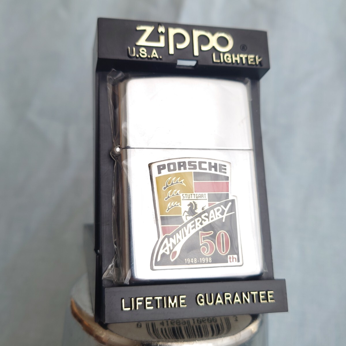 1111円～ ZIPPO 美品 PORSCHE 世界の名車 ポルシェ 50周年記念 未使用 ケース有り 取説 1998年製 SILVER Color ジッポ オイルライター USA_画像1