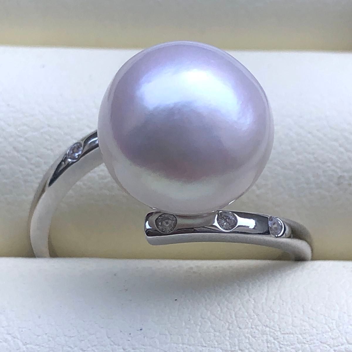 本真珠　淡水エジソンパールリング　ホワイト　セミラウンド　シルバー　真珠リング　指輪
