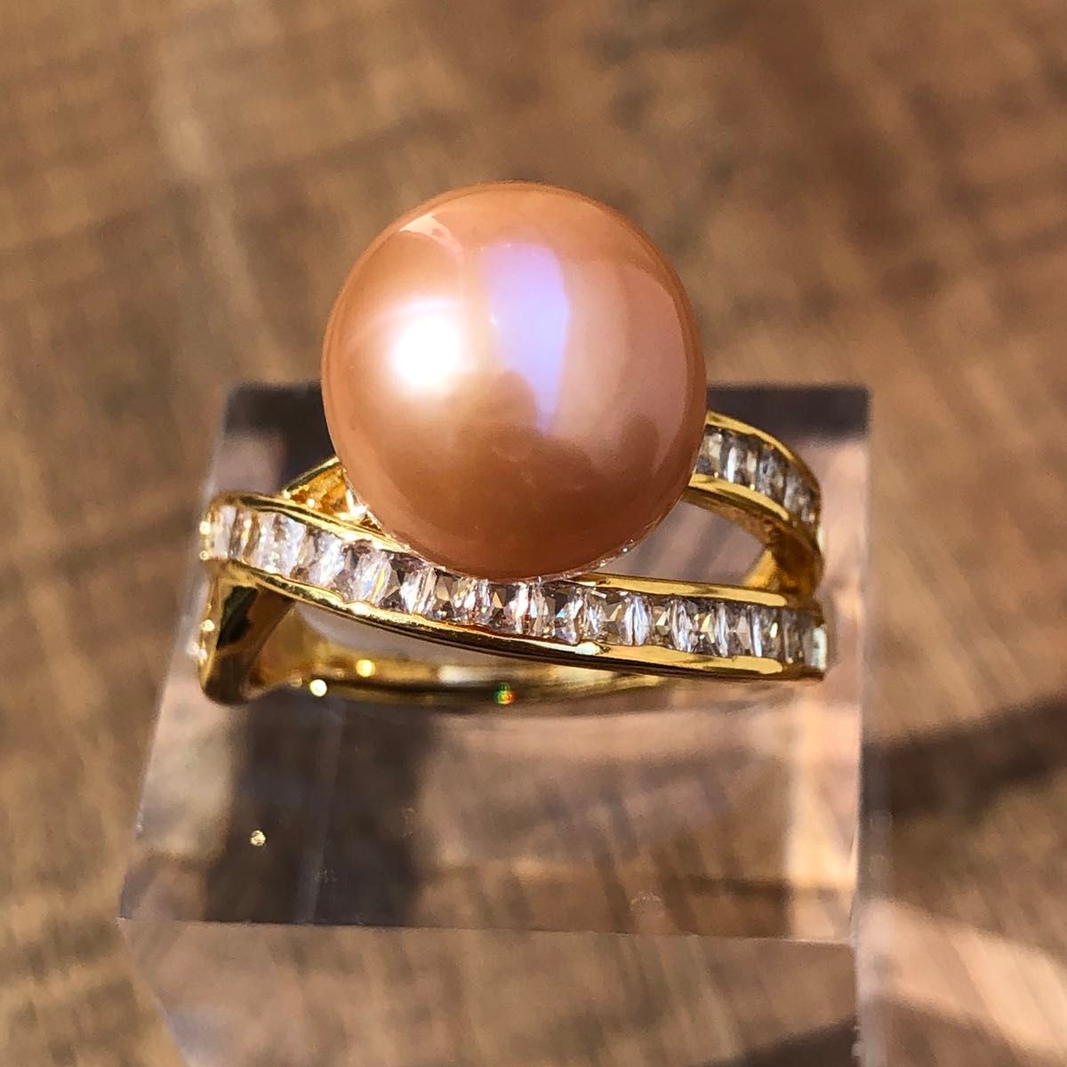 本真珠　エジソンパール　オレンジ色　真珠リング　天然淡水パールリング　指輪