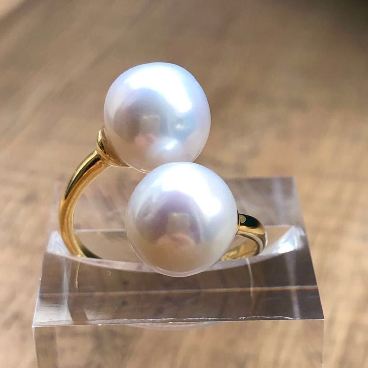 本真珠　エジソンパール　ホワイト　2粒パールダブルリング　天然淡水パール　真珠リング　指輪　シルバー