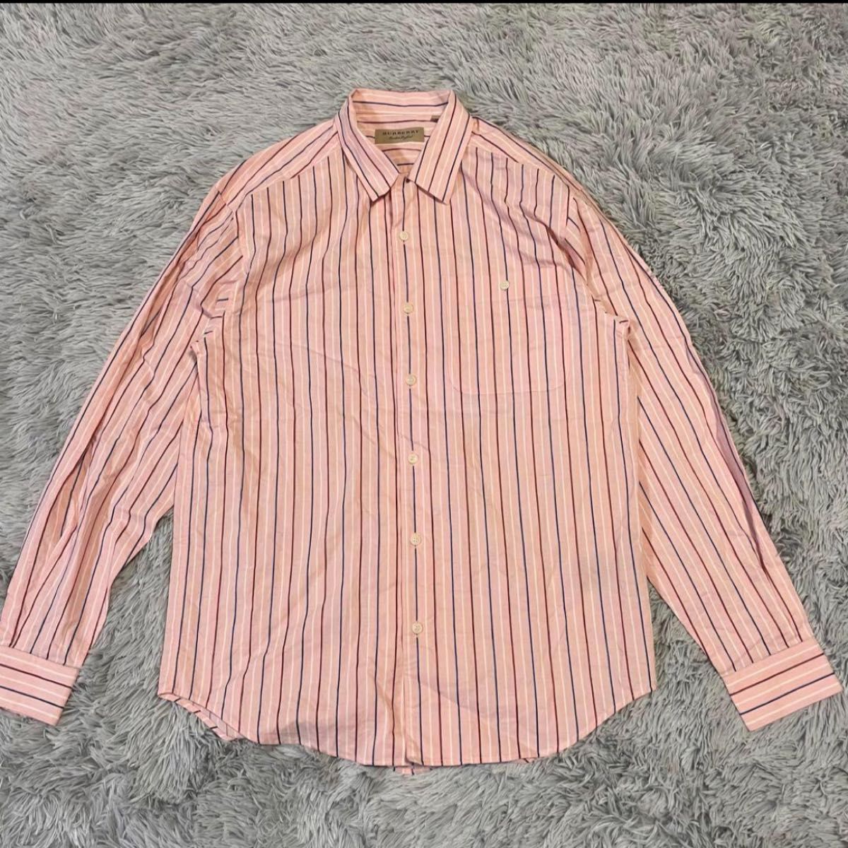 【現行タグ】Burberry バーバリーロンドン ストライプシャツ　ピンク　 長袖シャツ ドレスシャツ　シルク混　オーバーサイズ