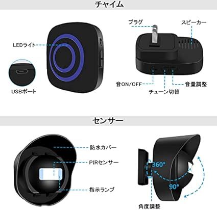 【IP65防水】 人感センサー チャイム ワイヤレス 玄関チャイム 来客センサー 4段階音量調整 38曲選択可能 センサー搭載 動_画像2