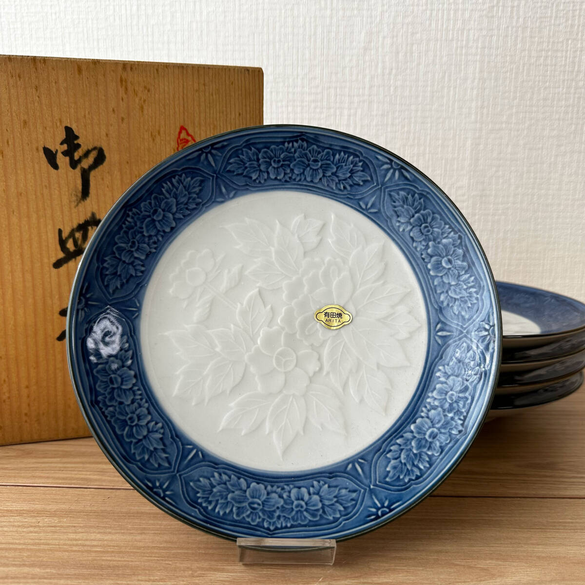 T573 未使用 有田焼 肥前 哲三郎窯 陶器 中皿 和食器 5枚セットの画像1