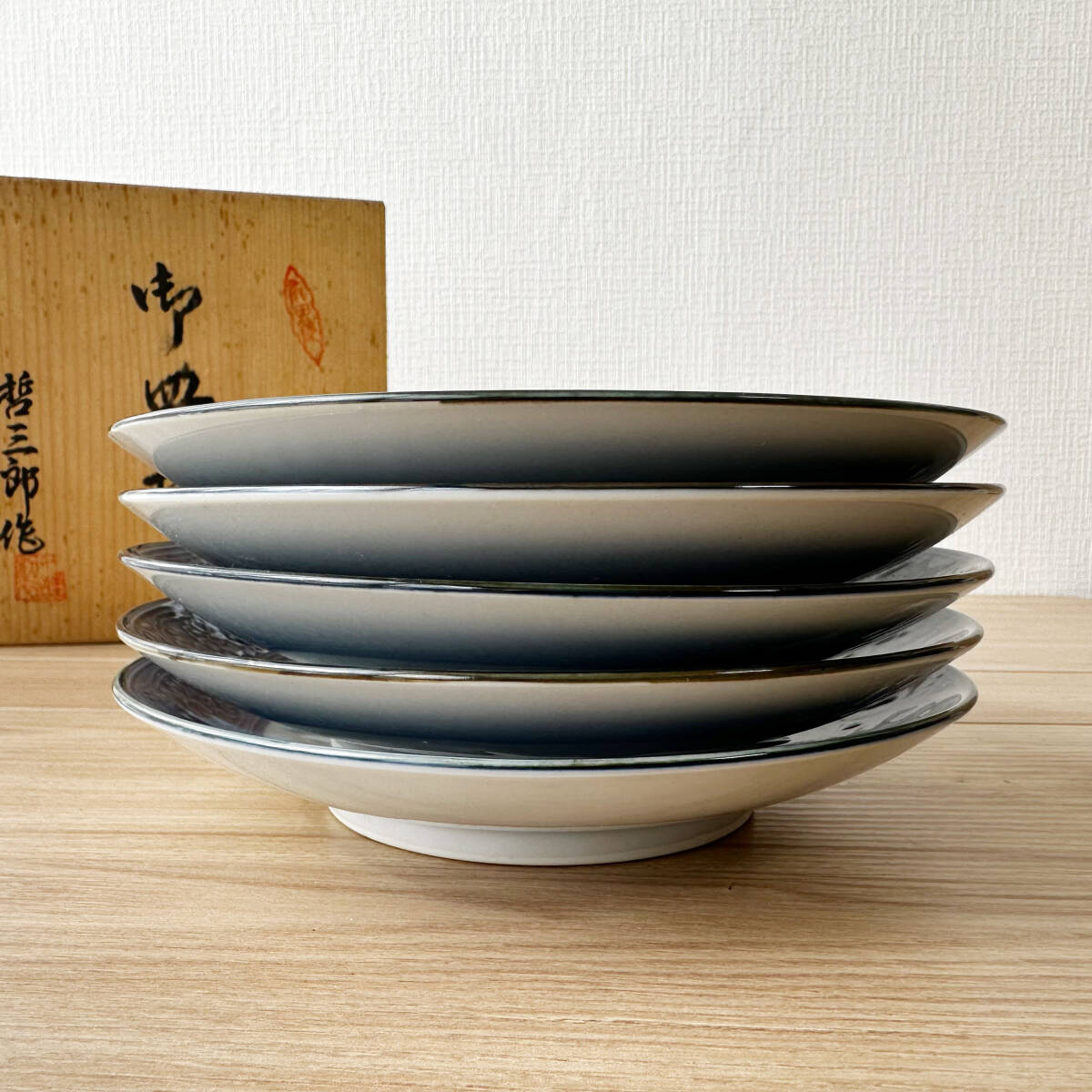 T573 未使用 有田焼 肥前 哲三郎窯 陶器 中皿 和食器 5枚セットの画像4