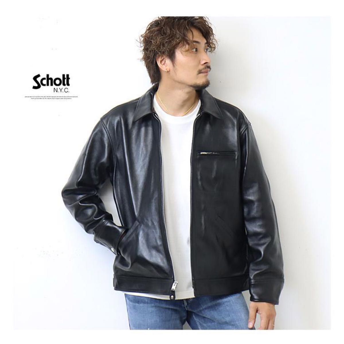 Schott LEATHER TRACKER JACKET ショット トラッカー ジャケット シングル ライダース ラムレザー M