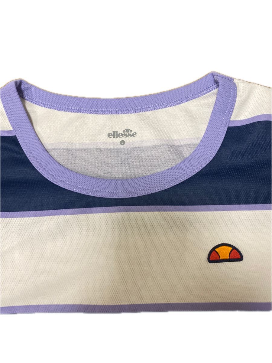 エレッセ ellesse レディース テニスウェア ゲームシャツ トップス  半袖 Tシャツ ボーダー　スポーツウェア