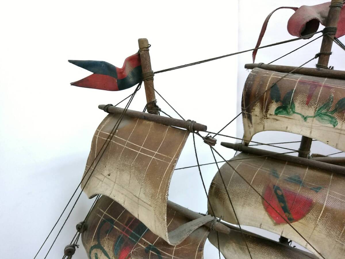 【ジャンク品】木製 帆船 オルゴール時計 オブジェ/置物/装飾/約48×52×10cm/インテリア/アンティーク/コレクション/名巧時計/14-ZHC37_画像3