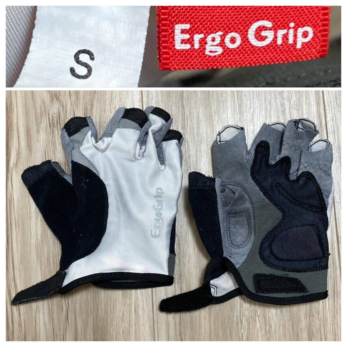 送料無料★エルゴグリップ S メンズ 手袋 ハーフフィンガーグローブ 2点セット Ergo Grip すべり止めパッド 中古 良質品 まとめ n82 白/赤の画像3