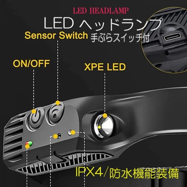 LED сенсор передняя фара, пустыми руками переключатель есть, уличный, вечер работа, широкий beam, батарейка не необходимо, заряжающийся, высокая яркость 6 вид освещение режим ds