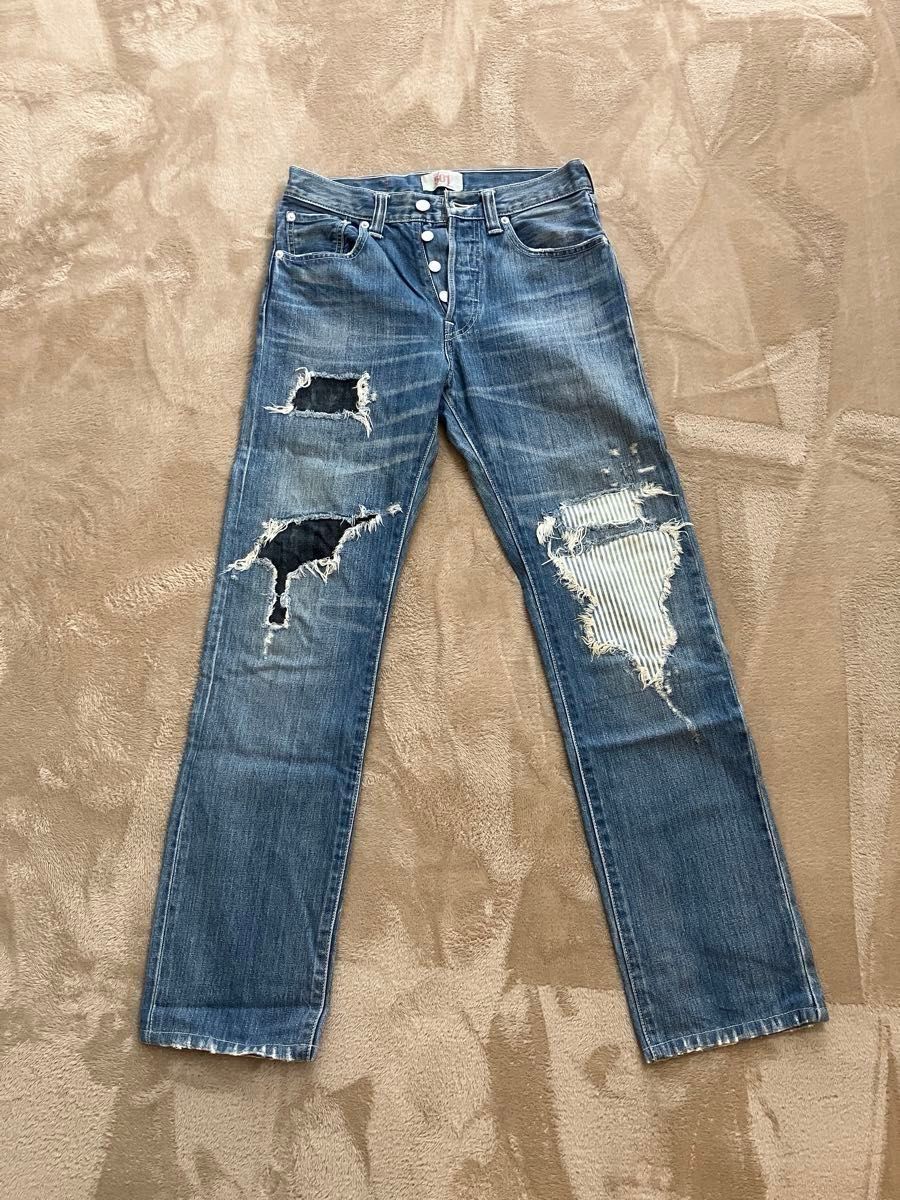 Levis 501 W28 08501-01 リーバイス ヒッコリーストライプ　クラッシュリペア LVC クーポン利用