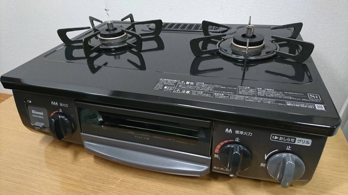 ☆Rinnai リンナイ ガステーブル 都市ガス RT34NJT KGK34BKL 2020年式 12A/13A 水なし片面焼きグリル 左強火 ガスコンロ ブラック☆_画像1