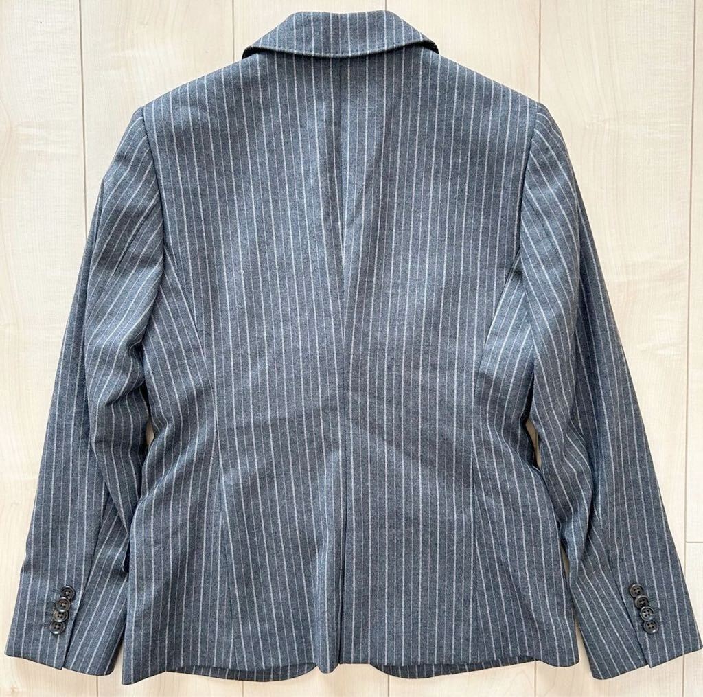 美品　Maker's Shirt 鎌倉　ストライプ　アルパカ混　ウールジャケット　テーラードジャケット　11号　レディース　Lサイズ相当　グレー_画像2