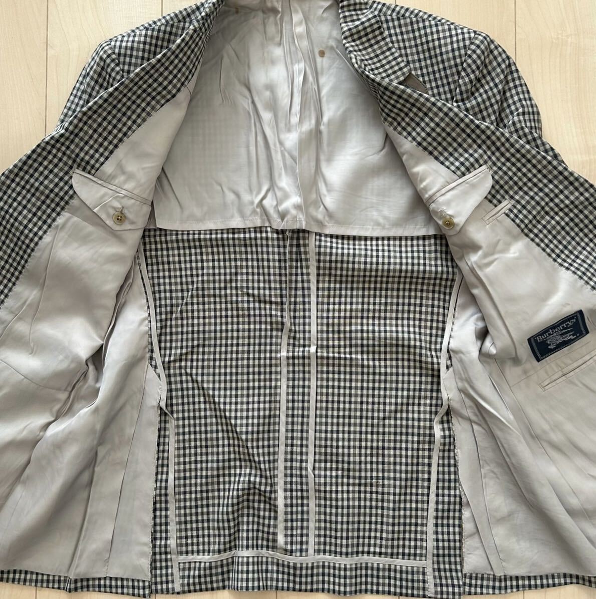 90s BURBERRYS Burberry check pattern tailored jacket blaser wool 100% men's 100-96-175 BE6 XL size corresponding large size 