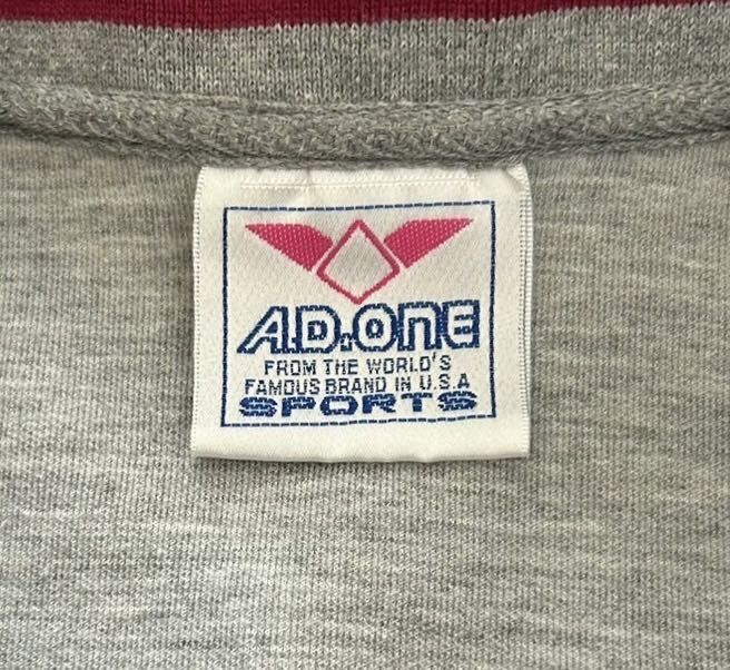 A.D.ONE　刺繍ビッグロゴ　ハーフジップ　長袖　スウェット　トレーナー　メンズ　Mサイズ　グレー　90s　VINTAGE　US古着_画像5