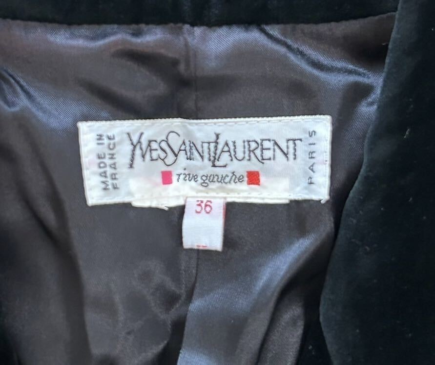Yves Saint Laurent イヴ サンローラン YSL フランス製 チェック ウールジャケット 襟ベロア 36号 レディース Sサイズ 正規品の画像3