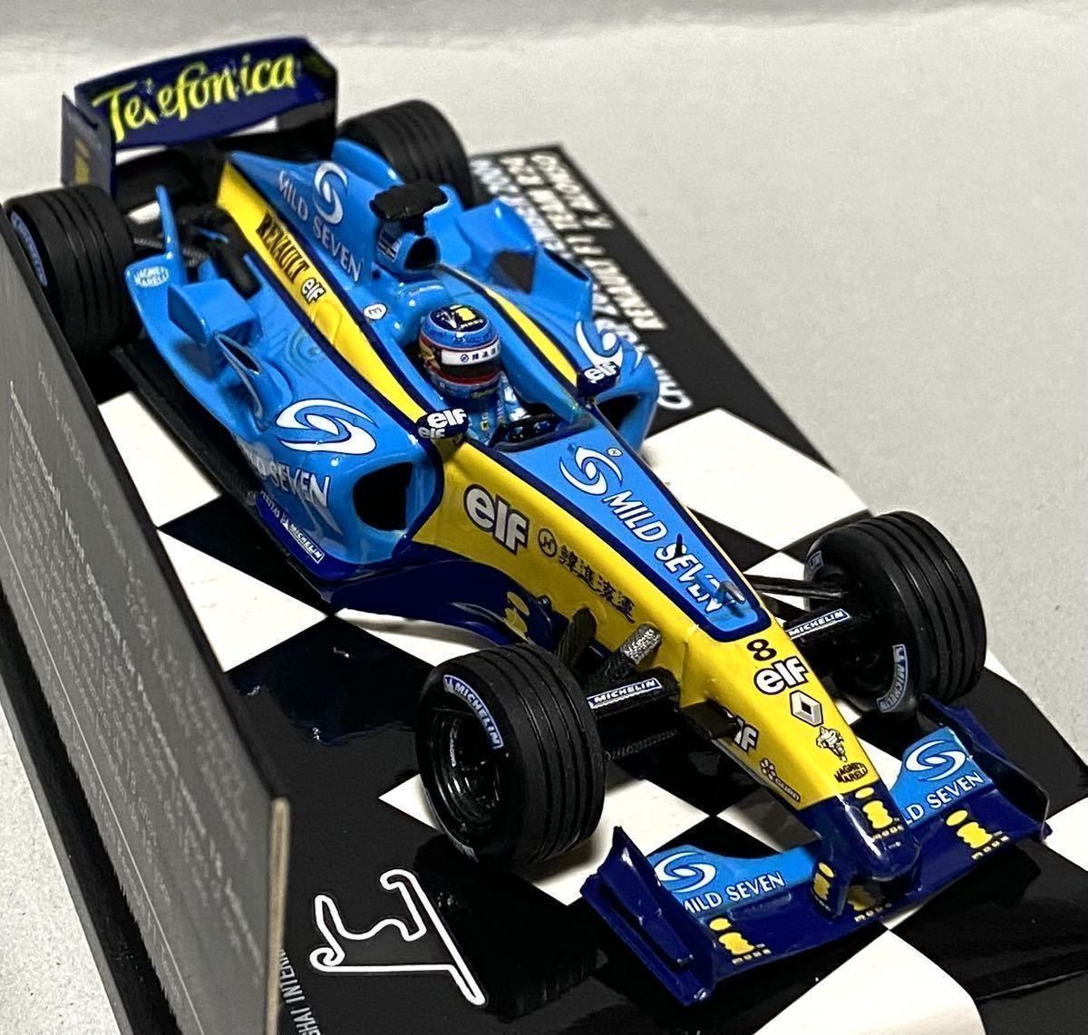 ミニチャンプス 1/43 ルノーR24 No.8 F.アロンソ 2004 中国GP 上海 INTERNATIONAL CIRCUIT MILD SEVEN 韓進海運 MCDデカールモディファイ品_画像4