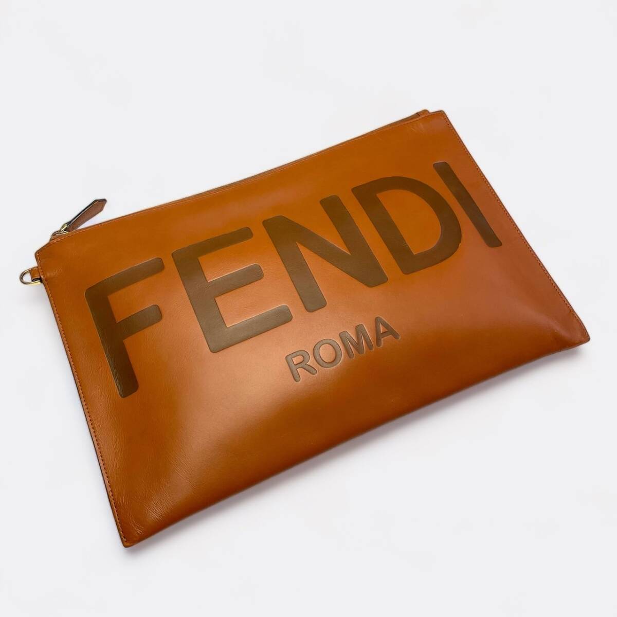 フェンディ FENDI ROMA フラット スリム クラッチ ラージ クラッチバッグ セカンドバッグ ブラウン 茶色 レザー ズッカ ポーチ FF_画像3