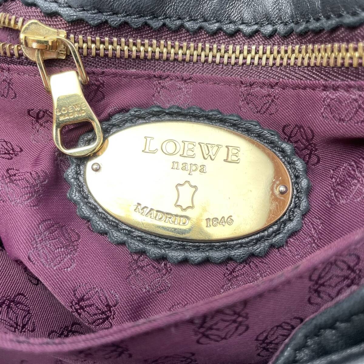 ロエベ LOEWE フラメンコ 22 ショルダーバッグ ハンドバッグ 2way アナグラム ロゴ 巾着 ナッパレザー ナパラムスキン ブラック 黒 の画像7