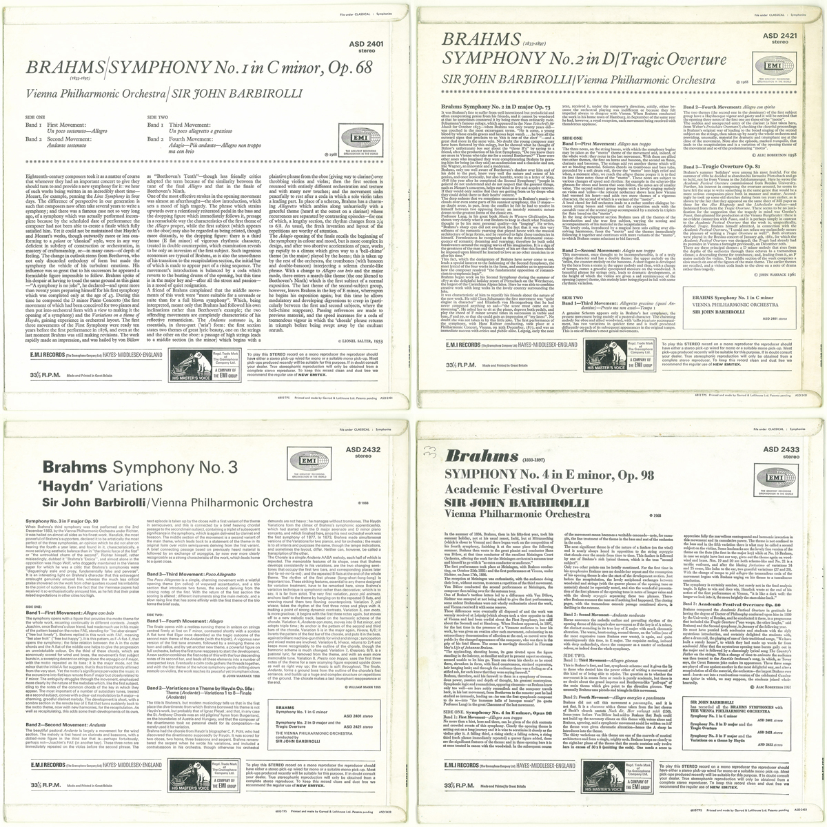 英HMV ASD完全初出　ブラームス「交響曲全集」　バルビローリ　ウィーン・フィル_画像2